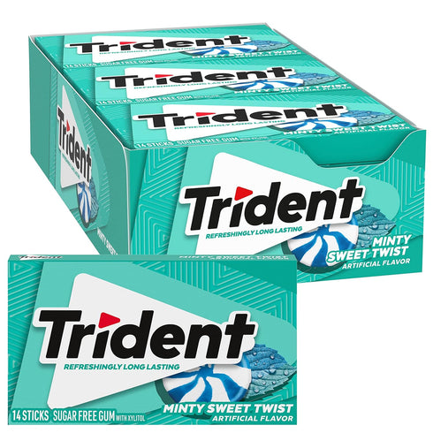 Trident Minty Sweet Twist Sugar-Free Chewing Gum, 12 Packs of 14 Pieces