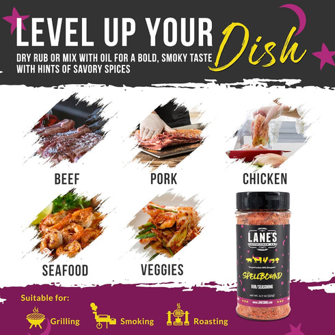 Lane's Spellbound Pork Rub Seasoning - Premium Sweet & Smoky Pork Butt, Rib & Chicken Rub | Gluten Free, No MSG - 11.7oz