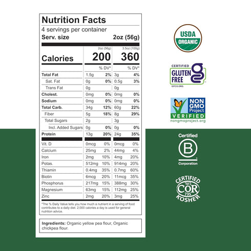 8 oz (Pack 6) Chickpea Pasta, High Protein Organic Penne, Gluten Free, Plant Based, Non GMO, Lower Carb, Vegan Pasta