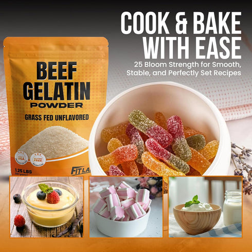 1.25 lbs Gummy Beef Gelatin Powder - Grass-Fed, Unflavored, Non-GMO - Premium Thickening Agent for Cooking & Baking
