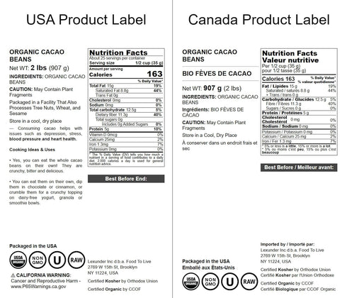 2 Food to Live Organic Cacao Beans, Pounds - Non-GMO, Keto, Vegan, Dry, Bulk, Rich in Dietary Fiber, Copper, Manganese