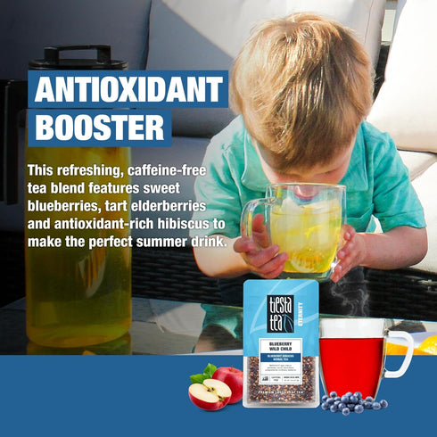 25 1.8 Tiesta Tea Blueberry Wild Child, Loose Leaf, Blueberry Hibiscus Herbal Tea, Premium Non-Caffeinated Fruit Blend