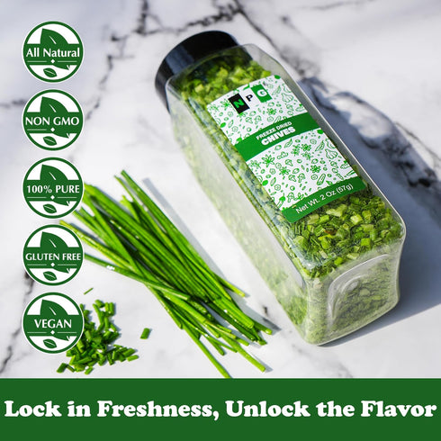 2 Oz, NPG Freeze-Dried Chives Dehydrated Chopped Chives, Mild Onion Herb for Cooking, Soup, Ramen, Stir Fry & Garnish
