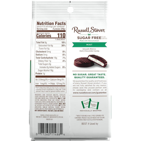 4.5 oz. RUSSELL STOVER Sugar Free Dark Chocolate Mint Patties Candy, bag