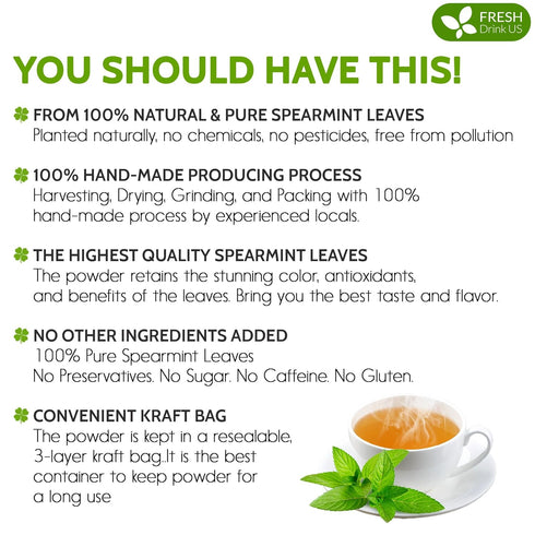 8oz FreshDrinkUS, Premium Spearmint Leaf Powder Pure Natural Mint Powder for Tea, Smoothies, Cooking, and Baking