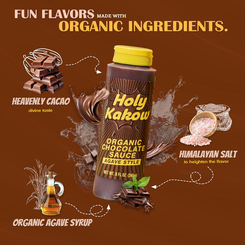 Holy Kakow Organic Chocolate Sauce 8oz - Chocolate Syrup, Organic, Sugar Free, Sweetened with Agave