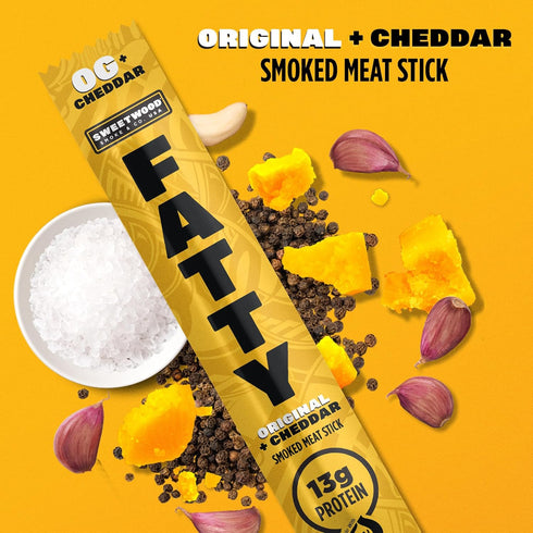 13g 2 oz. (Pack 20) FATTY Meat Sticks, High Protein, Made with Grass Fed Beef, Pork Raised Without Antibiotics, Protein