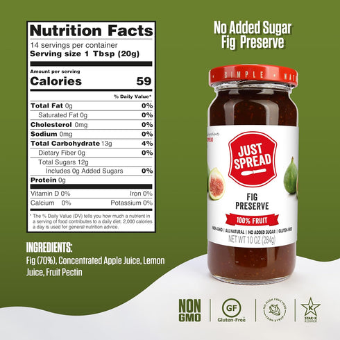 JUST SPREAD 100% 4 10oz Fruit Preserve | Made with Real Fruit Pieces & Only Ingredients | Gluten Free, Vegan, Non GMO