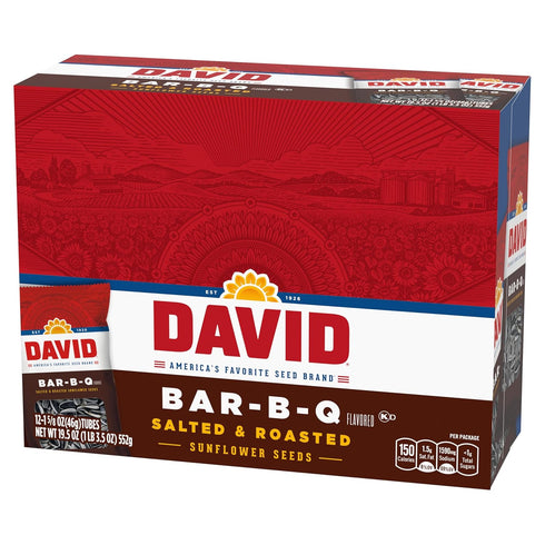 1.625 oz. (Pack 12) DAVID Sunflower Seeds, Bar-B-Q Flavor