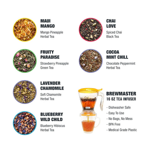16oz Tiesta Tea Ultimate Live Loose Leaf Kit, Tea Starter Kit with High to Non-Caffeinated Blends, Hot & Iced Brews