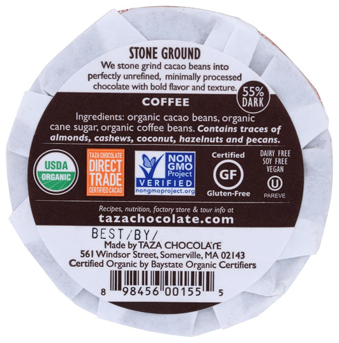 55% 2.7 (1 Count), Taza Chocolate Organic Mexicano Disc Dark Chocolate, Coffee, Ounce Vegan