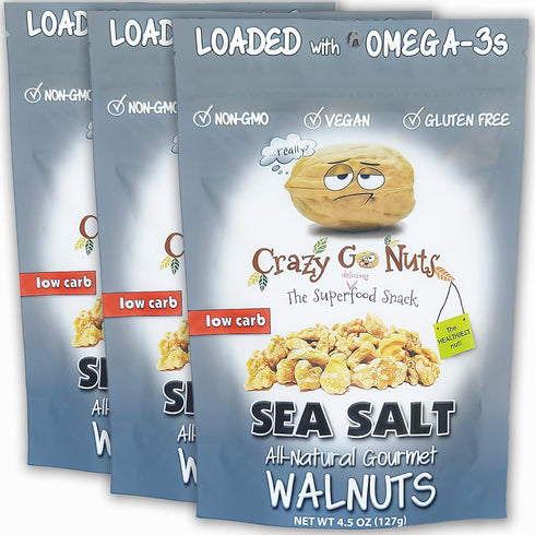 Crazy Go Nuts Walnuts Plain with Sea Salt - Glazed Walnuts, Vegan,