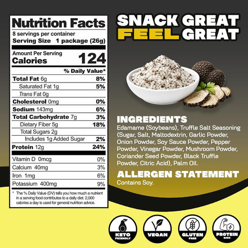 0.9 oz (Pack 8) Where You Bean Edamame Beans Snack (Truffle Salt) - Crunchy and Dry Roasted Edamame Beans - High