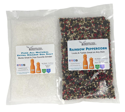 YANKEETRADERS Rainbow Peppercorn Blend & Sea Salt Packs for Mill Grinders