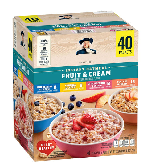 Generic Quakers Instant Oatmeal, Fruit & Cream Variety Pack, 1.05 oz Packets, 40