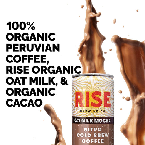 7 Oz. RISE Brewing Co. Oat Milk Mocha Nitro Cold Brew Coffee, No Sugar Added & No Dairy, Organic & Non-GMO, Low Acidity