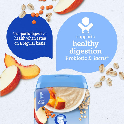 2 6PK Gerber Stage Baby Food, Oatmeal Lentil Peach & Apple Cereal, Baby Cereal