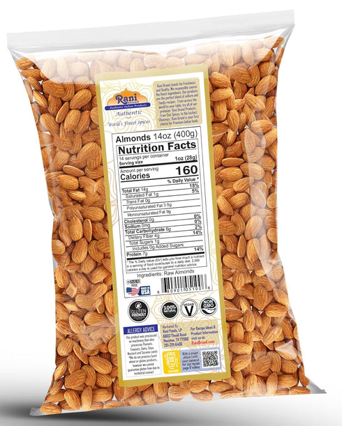 14oz (400g) Rani Almonds, Raw Whole With Skin (uncooked, unsalted) ~ All Natural | Vegan | Gluten Friendly | Kosher |