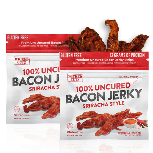 Sriracha Flavored Bacon Jerky, 12g Protein Per Bag, Tender & Easy to