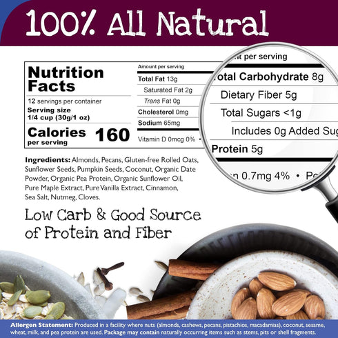 12 oz. (Pack 2) True North Granola Low Sugar Granola, First Date, Maple Pecan, Rich in Protein, Gluten Free, Vegan