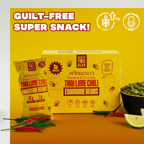 0.9 oz (Pack 8) Where You Bean Edamame Beans Snack (Thai Lime Chili) - Crunchy and Dry Roasted Edamame Beans - High