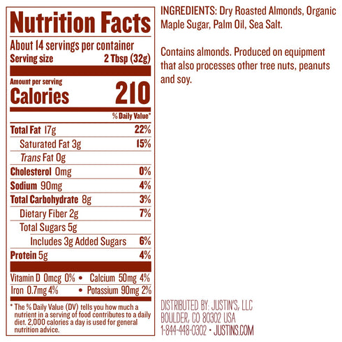 16oz Justin's Maple Almond Butter, No Stir, Gluten-free, Non-GMO, Responsibly Sourced, Jar
