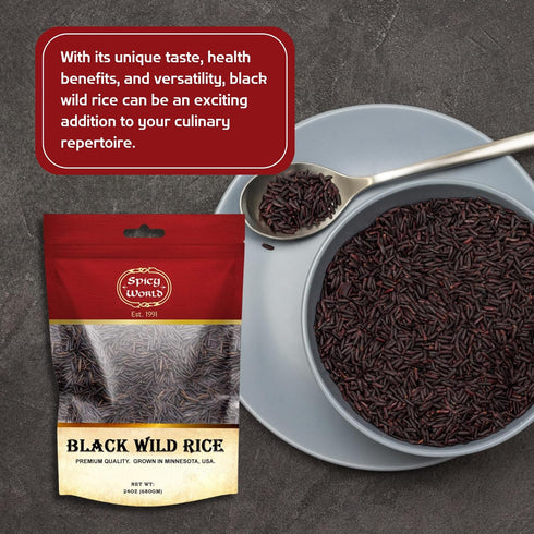 Spicy World 6 Minnesota Grown Black Wild Rice Pound Bag - Premium Quality, All Natural - by