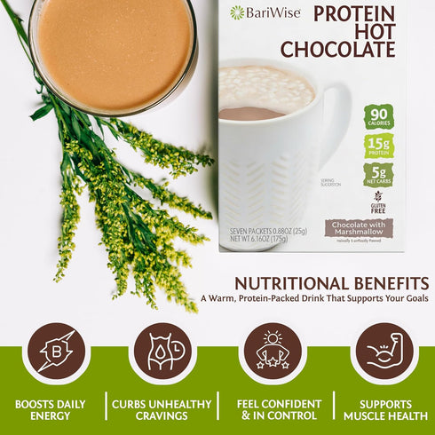(7ct) BariWise Protein Hot Chocolate with Marshmallows, Hot Cocoa, Low Sugar, Low Carb, Keto Friendly & Gluten Free