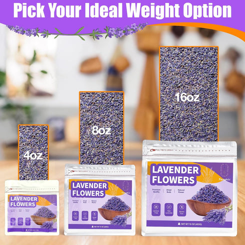 (16 oz) Dried Culinary Lavender Flowers - Food Grade Lavender Buds for Tea, Baking, Potpourri, Home Fragrance