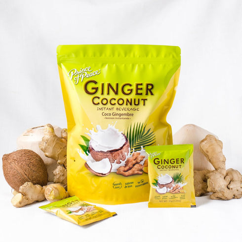 22 Prince of Peace Ginger Coconut Instant Beverage, Sachets Instant Hot or Cold Beverage that Soothes Throat Easy