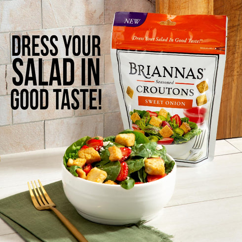 5 oz. 3 Pack BRIANNAS - Sweet Onion Croutons - Baked-in Flavor, Crispy Croutons for Salads and More - Bags