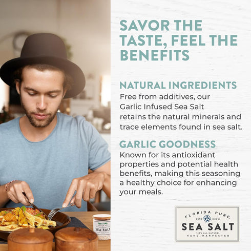 80+ (1.8 oz FLORIDA PURE Garlic Sea Salt Mineral Sea Salt Unrefined Garlic Salt, Non Iodized, Natural Sea Salt