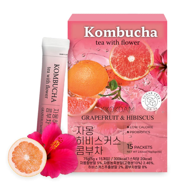 KKOKDAM Kombucha Tea - Grapefruit & Hibiscus Korean Tea - Kombucha Drinks