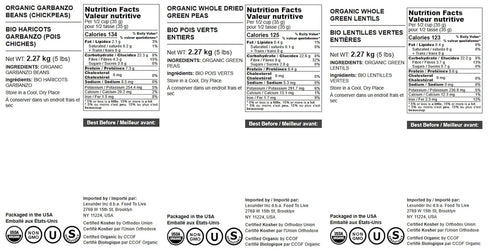 3 Pack (5 LB), (5 LB), (5 LB), Food to Live Organic Pulses Bundle, Whole Green Peas Green Lentils Chickpeas Non-GMO