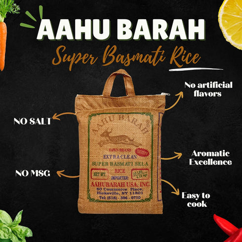 Aahu Barah 10lb Pack Basmati Sela Rice - Extra-Long Grain for Superior Culinary Delights