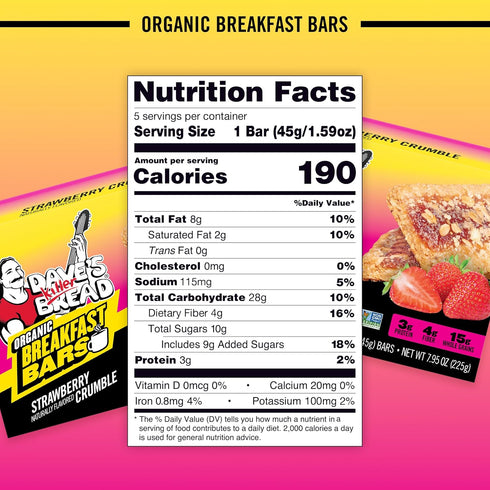 5 Dave's Killer Bread Strawberry Crumble Naturally Flavored Organic Breakfast Bars, Ct