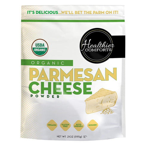 Healthier Comforts Organic Parmesan Cheese Powder - Real Aged Cheese Flavor Enhancer