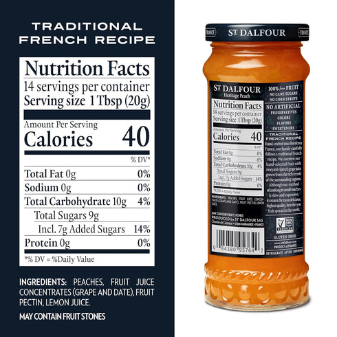 10oz 100% St. Dalfour Heritage Peach Fruit Spread - - from Fruit, No Artificial Ingredients, Non-GMO, No Cane Sugars