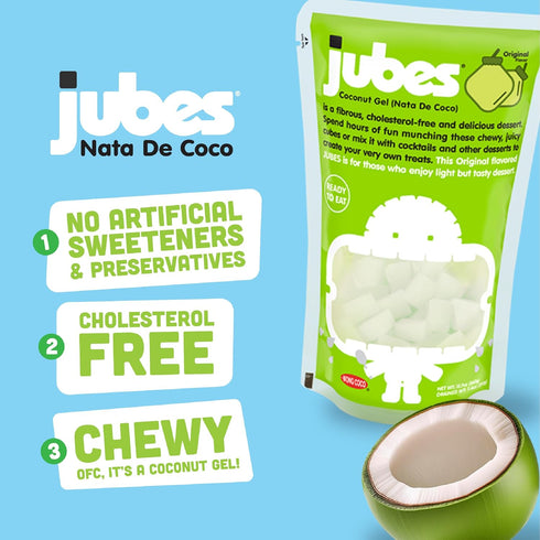 12.7 oz Jubes Lychee Coconut Jelly/NATA de Coco Flavor, Coconut Jelly Cubes for sago, Lychee Topping for Bubble Tea