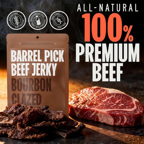 DOUBLE NEAT 2 Pack 3 Barrel Pick Bourbon Glazed Beef Jerky Gluten Free Gourmet Stocking Stuffers Men Whiskey Infused