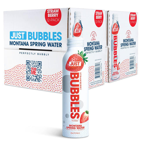 100% 16 Oz JUST Bubbles Strawberry- Pure Premium Sparkling Spring Water in a Fully Recyclable Reusable Eco-Friendly
