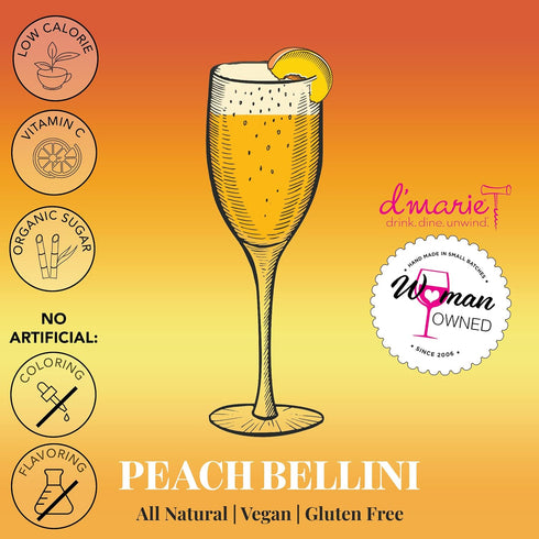 Frozen 10 Cocktail Drink Mix - Makes Peach Bellini Slushies - Drink Powder Pouches for Alcohol - All Natural Low Sugar
