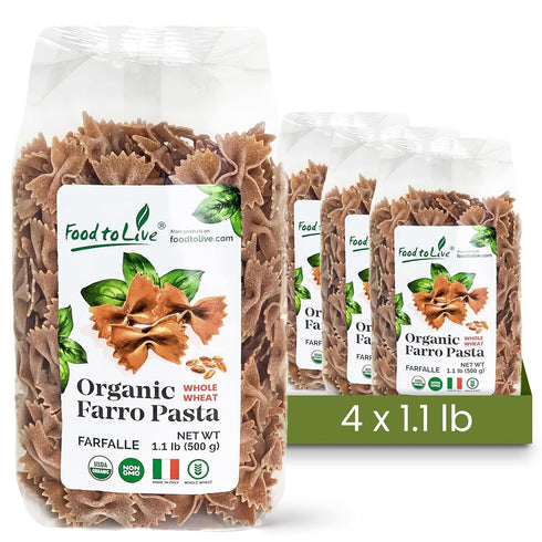 Food to Live - Organic Farro Farfalle Pasta, 1.1 lb (Pack of