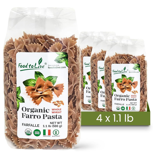 Food to Live - Organic Farro Farfalle Pasta, 1.1 lb (Pack of