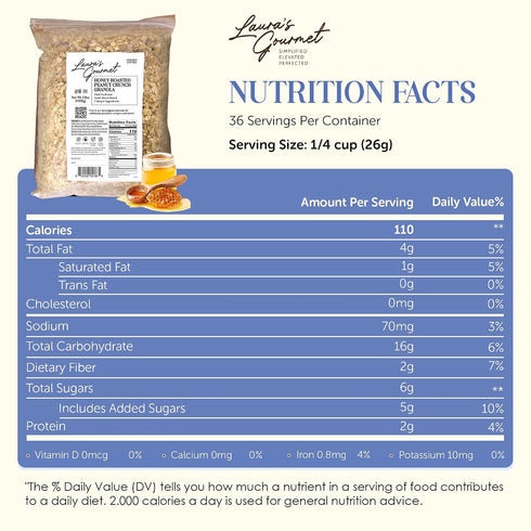 2 lb, Laura's Gourmet Granola Honey Roasted Peanut Crunch, Gluten-Free Oats, Vegetarian, Dairy & Soy Free Snack