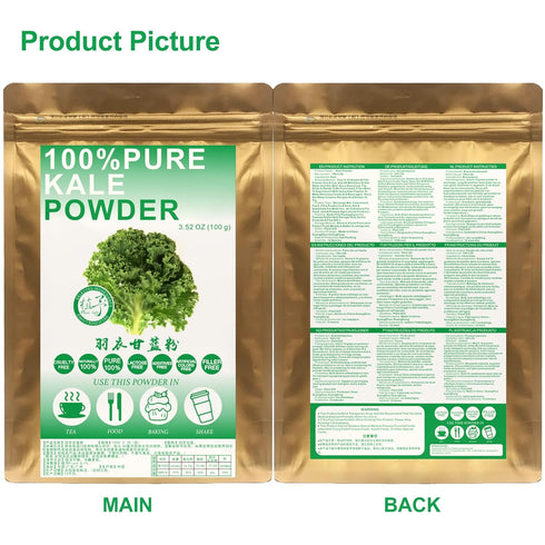 Plant Gift 100g/3.52oz 100% Kale Powder Natural Pure Natural Food Coloring, Great for Baking, Juices, Smoothies, Shakes