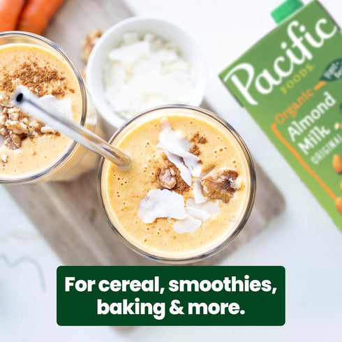 32 oz (Pack 5) Pacific Foods Original Organic Almond Milk, Plant Based Milk, Carton