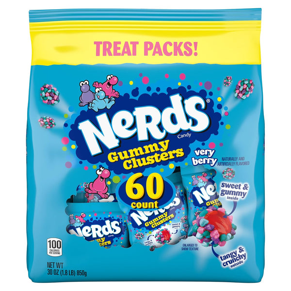 NERDS Gummy Clusters Candy, Very Berry, Crunchy and Gummy, Individually Wrapped Treat