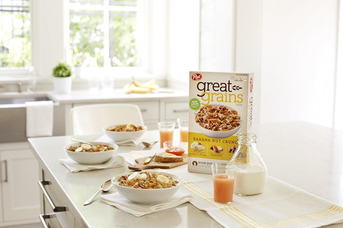 Great Grains 15.5 OZ (Pack 3) Banana Nut Crunch Breakfast Cereal for Adults, Made with Whole Grain, Non-GMO, Heart