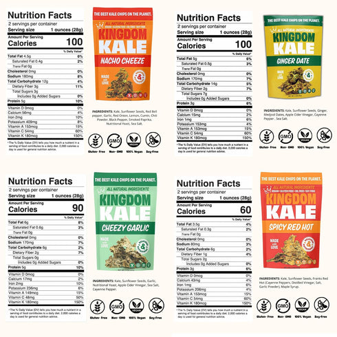 4 Pack (4 Pack) Kingdom Kale, Kale Chips, Flavors Healthy Snacks, Plant Based, Gluten-Free, Soy-Free, Non GMO, Vegan